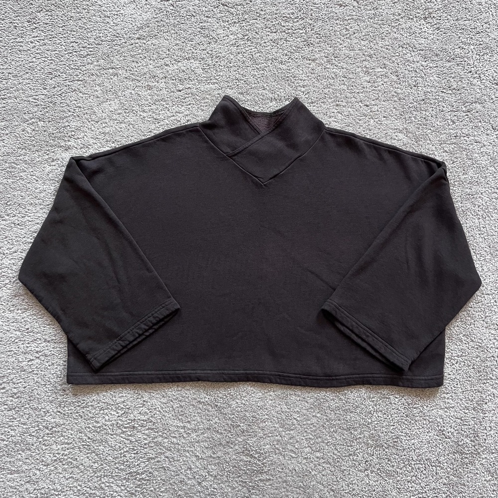 Bryn Walker Bamboo Fleece Mock Neck Sweater Womens M Brown Cropped 3/4 Sleeve
